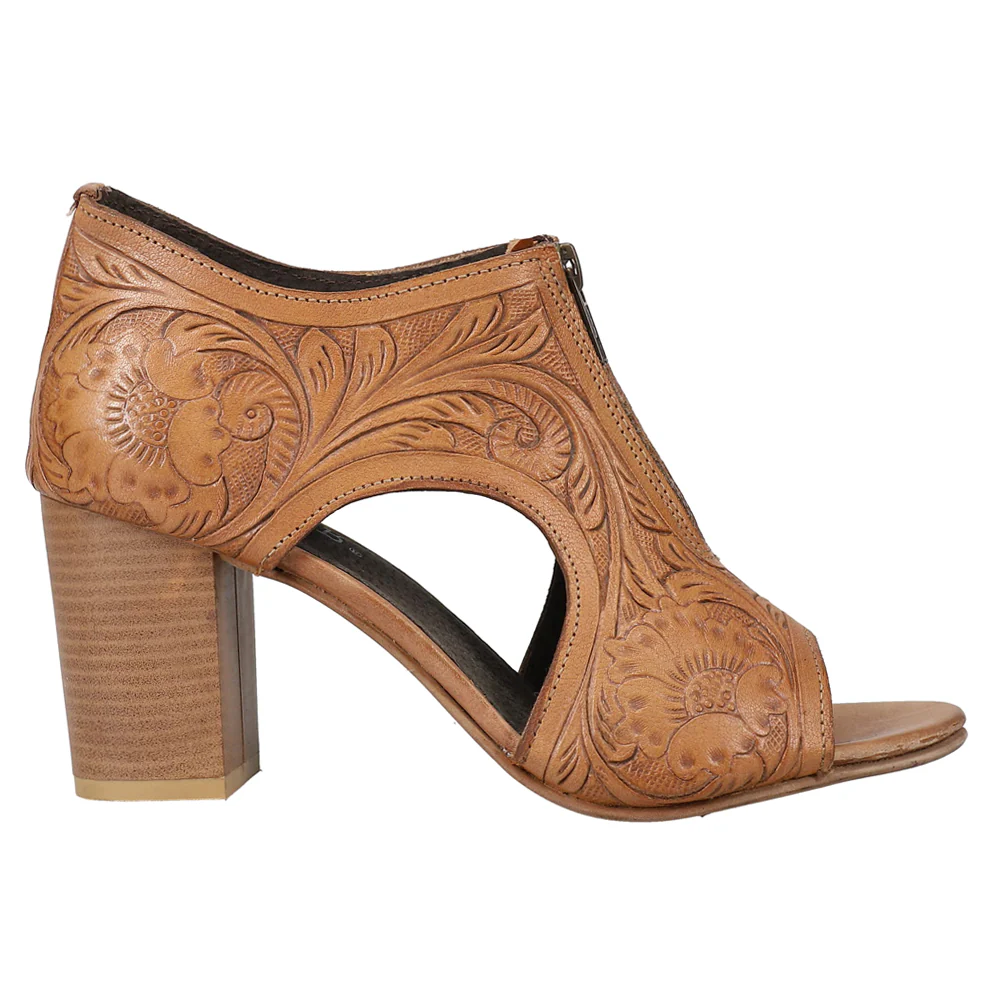 Mika Floral Embossed Block Heel Sandals