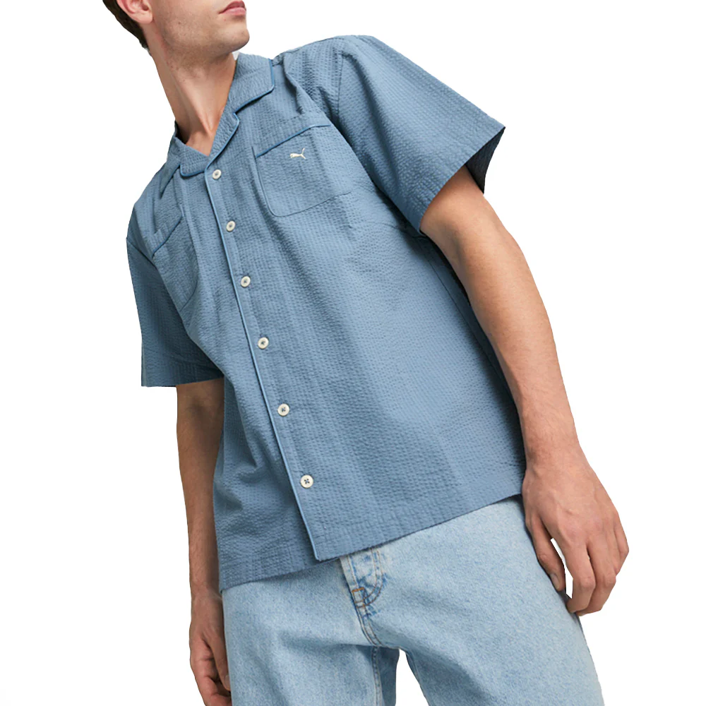 Made With Quality Seersucker Collared Short Sleeve Button Up Shirt - Image 3