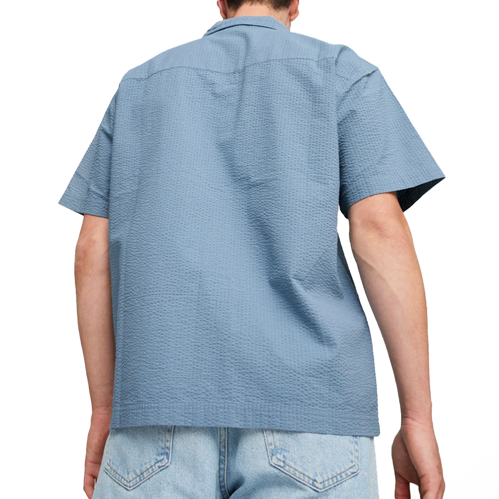 Made With Quality Seersucker Collared Short Sleeve Button Up Shirt - Image 4