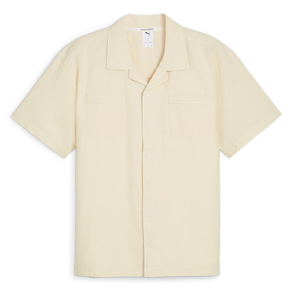 Made With Quality Seersucker Collared Short Sleeve Button Up Shirt