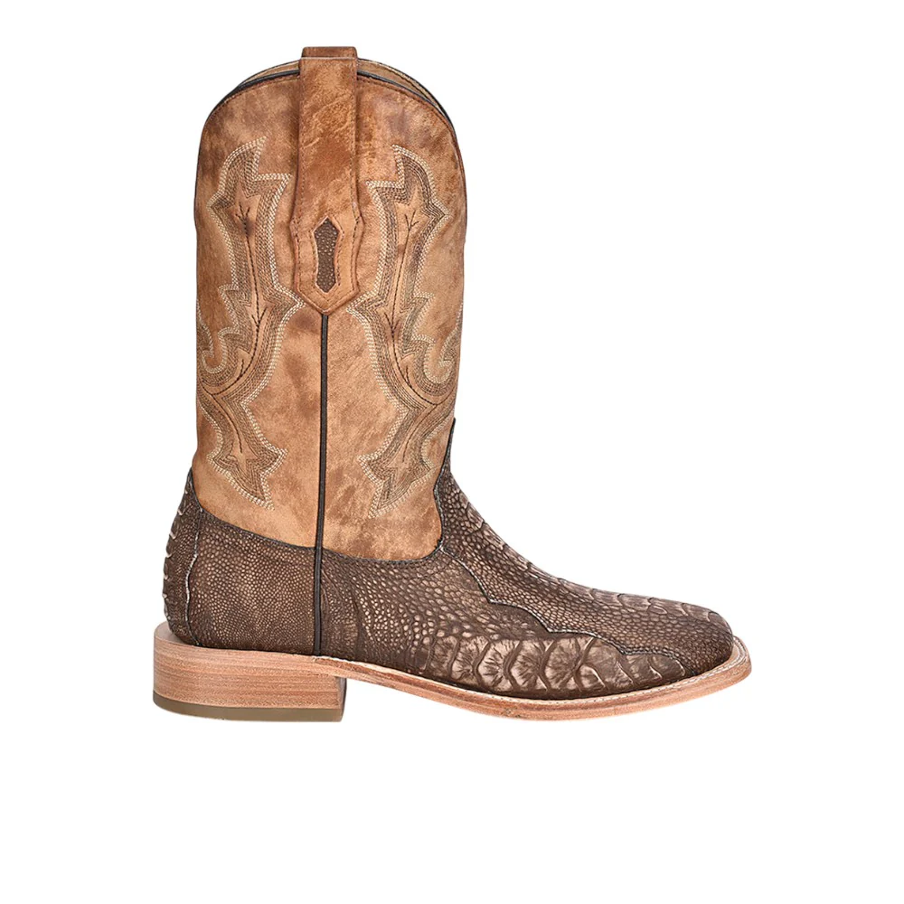 Ostrich Leg Embroidered Wide Square Toe Cowboy Boots