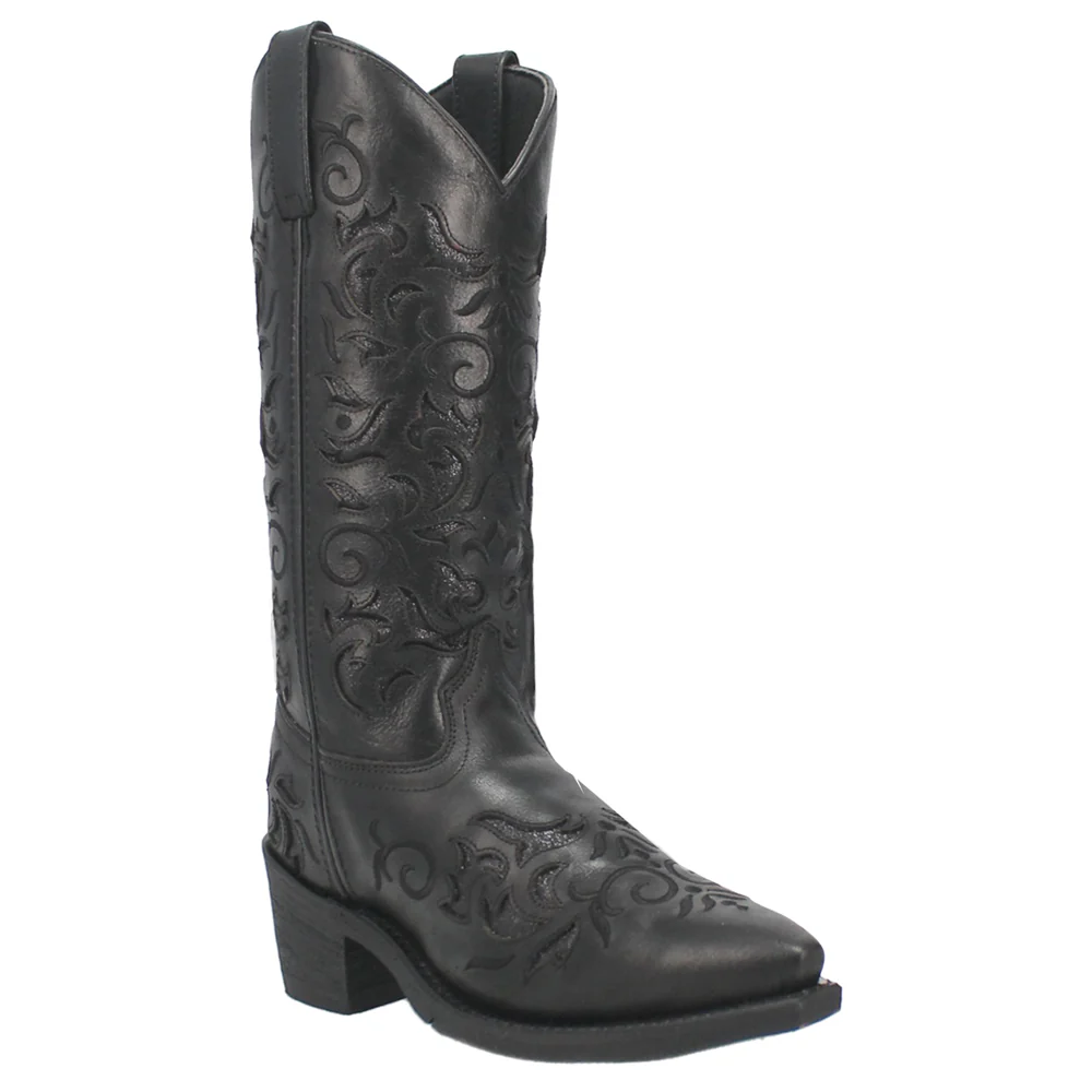 Night Sky Tooled-Inlay Glitter Snip Toe Cowboy Boots - Image 2