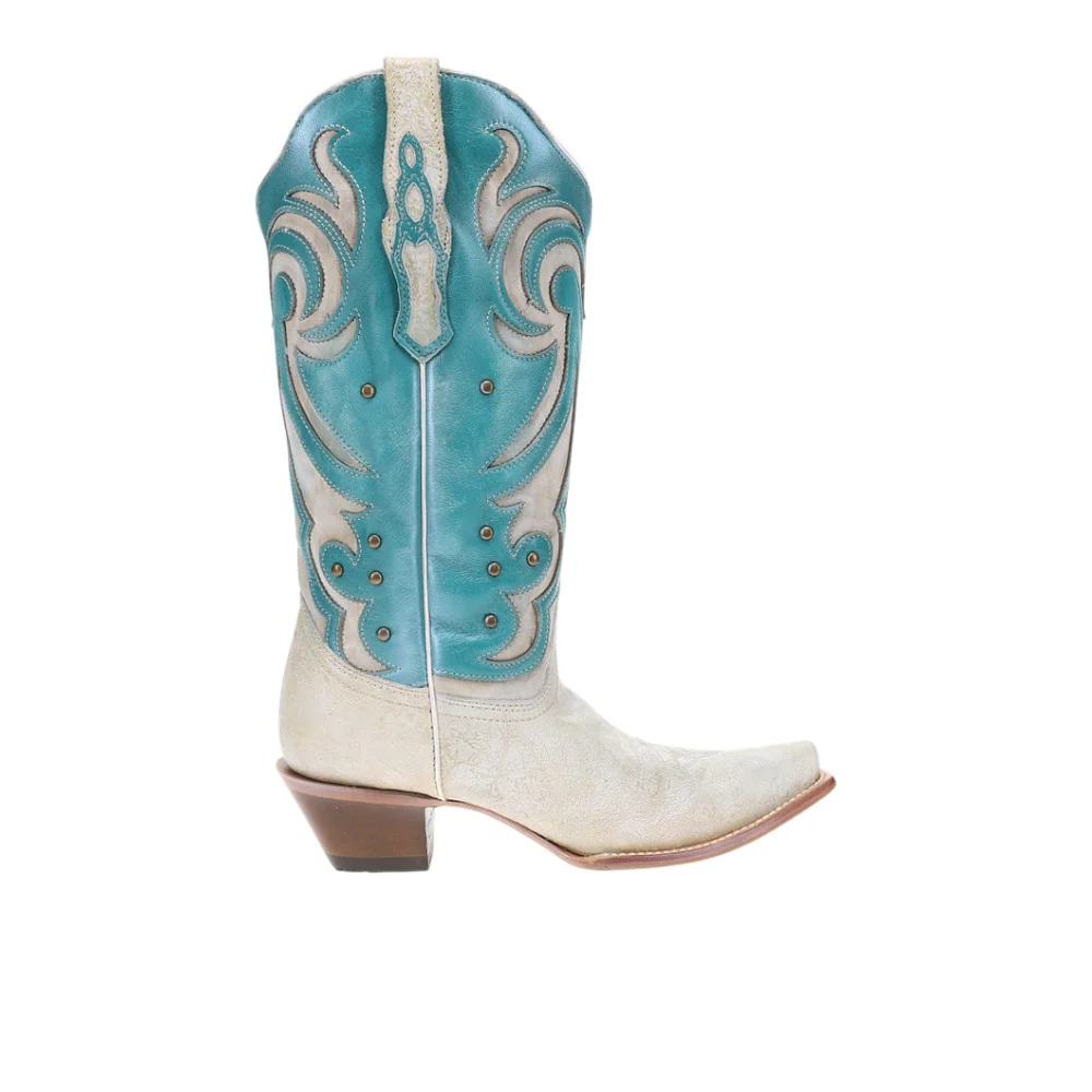 Overlay Embroidered Studded Snip Toe Pull On Cowboy Boots