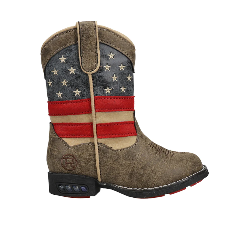 Patriot Light Up Heel Round Toe Cowboy Boots (Toddler)