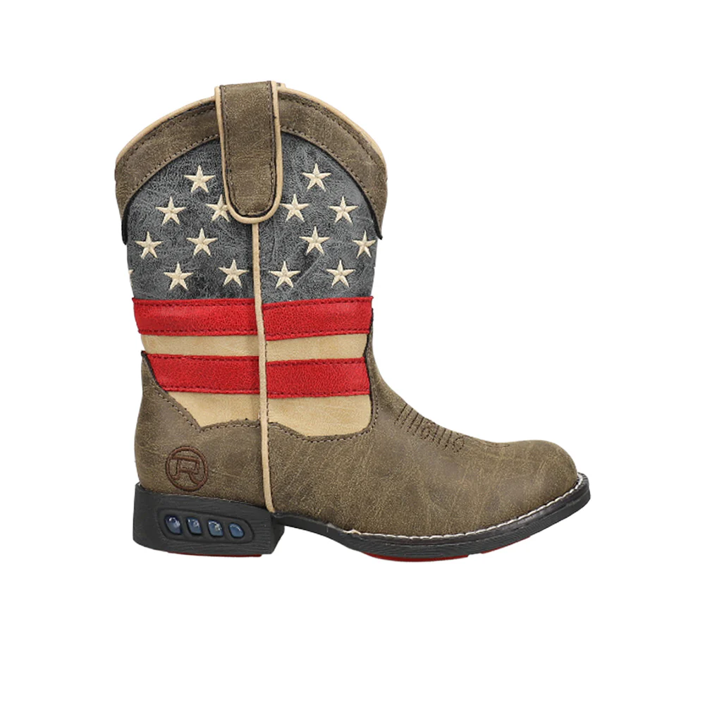 Light Up Patriotic Heel Round Toe Cowboy Boots (Toddler-Little Kid)