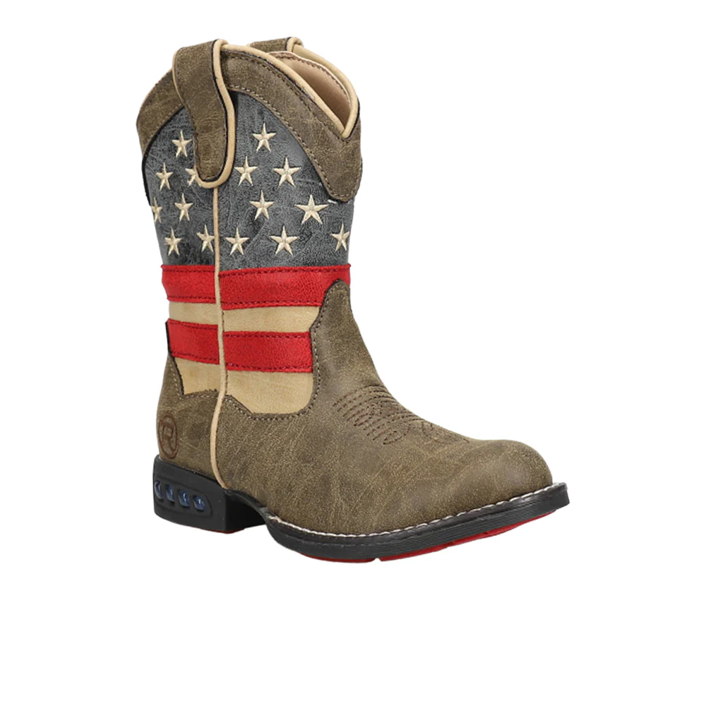 Light Up Patriotic Heel Round Toe Cowboy Boots (Toddler-Little Kid) - Image 2