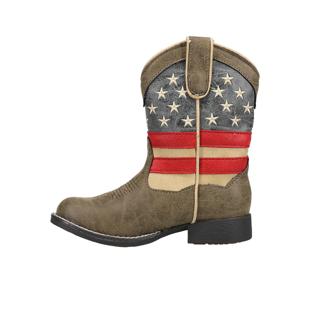 Light Up Patriotic Heel Round Toe Cowboy Boots (Toddler-Little Kid) - Image 3