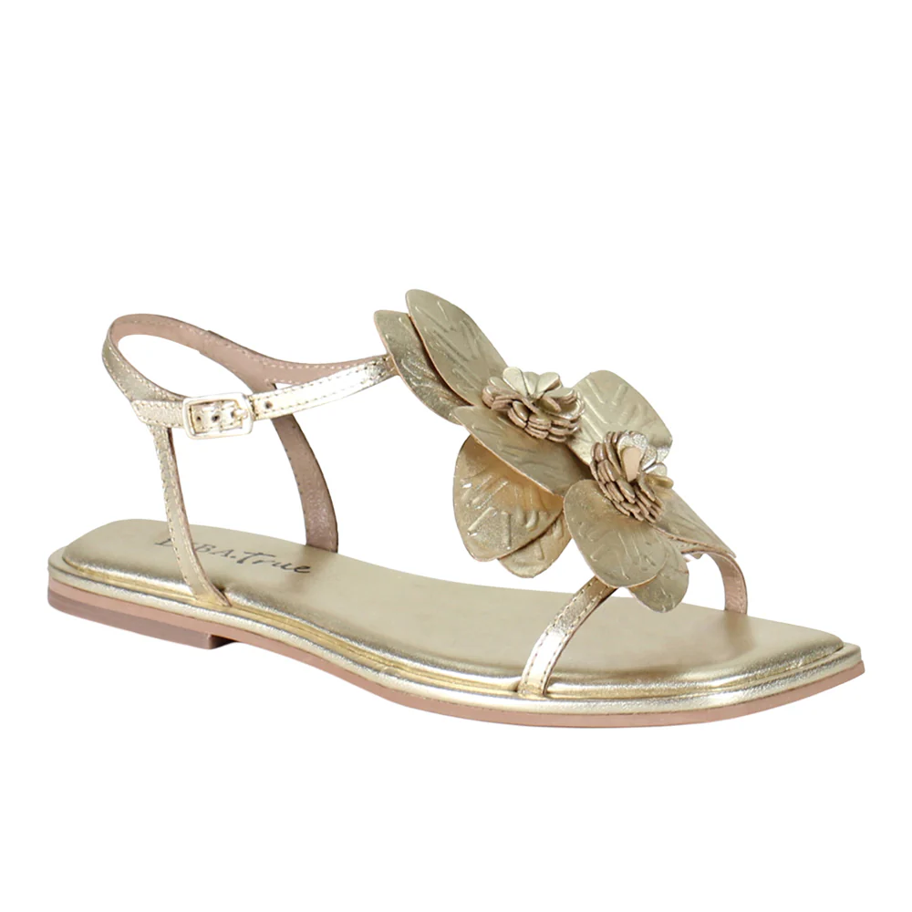 Per Shing Floral Metallic Ankle Strap Flat Sandals - Image 2