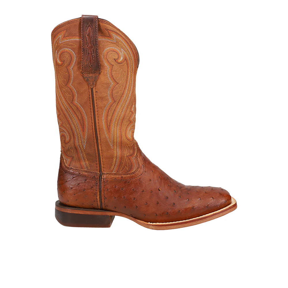 Premium Exotic Full Quill Ostrich Embroidered Square Toe Pull On Cowboy Boots