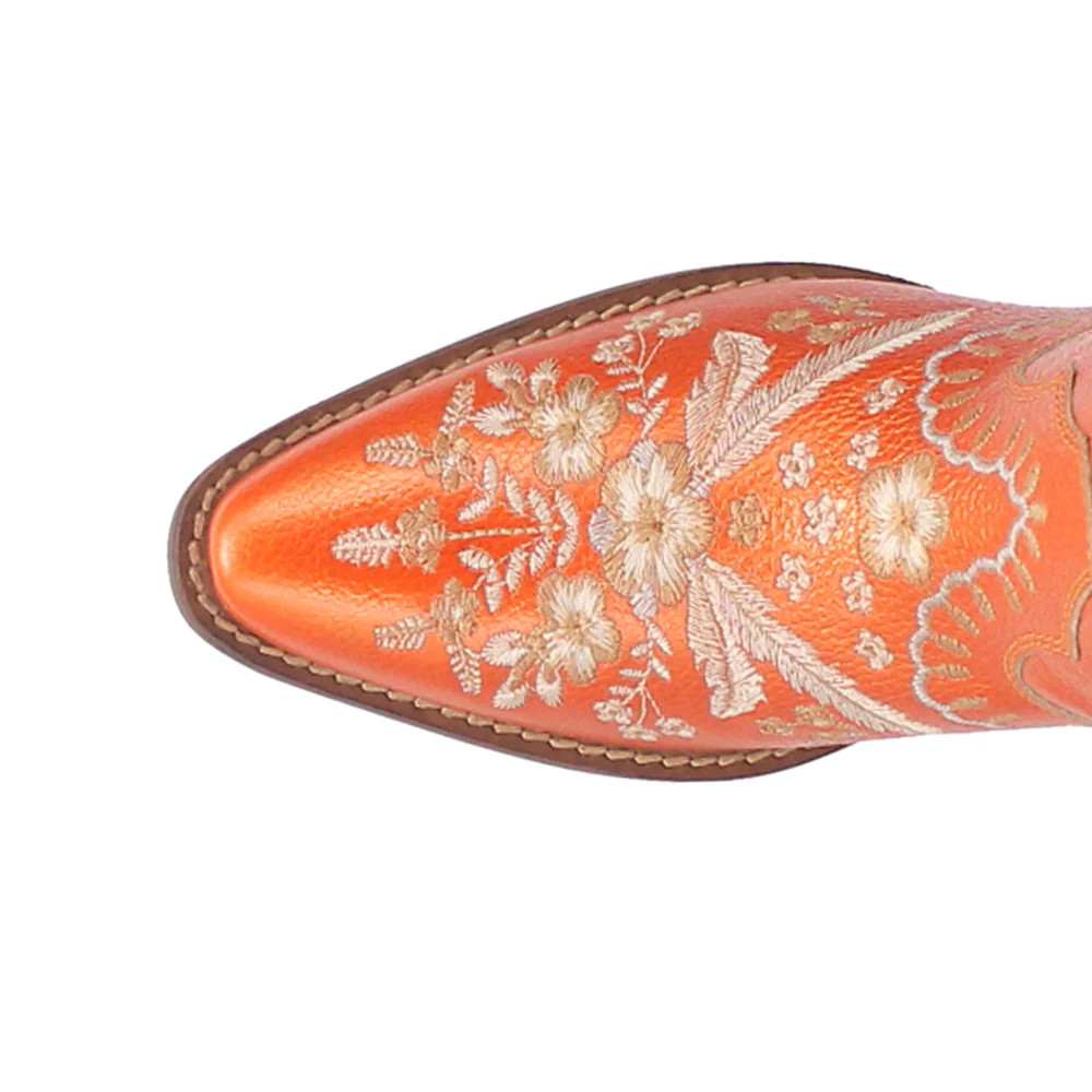 Primrose Floral Embroidered Metallic Snip Toe Cowboy Booties - Image 4