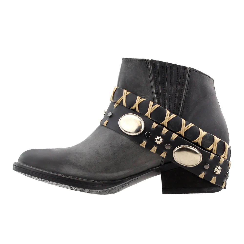 Studded Round Toe Pull On Cowboy Booties - Image 4
