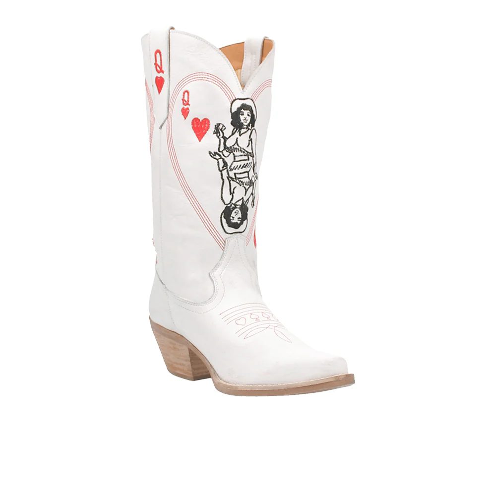 Queen A Hearts Embroidered Round Toe Pull On Cowboy Boots - Image 2