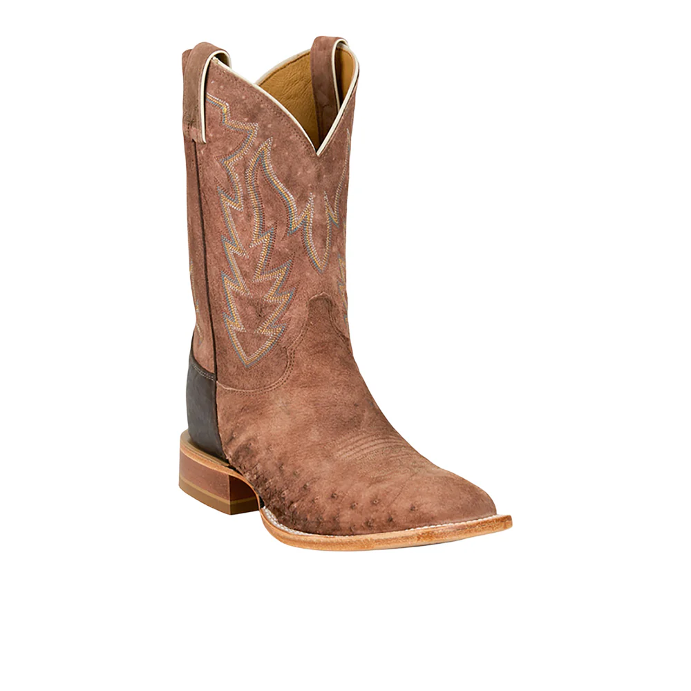 Quincy 11 Inch Sueded Ostrich Embroidered Square Toe Pull On Cowboy Boots - Image 2