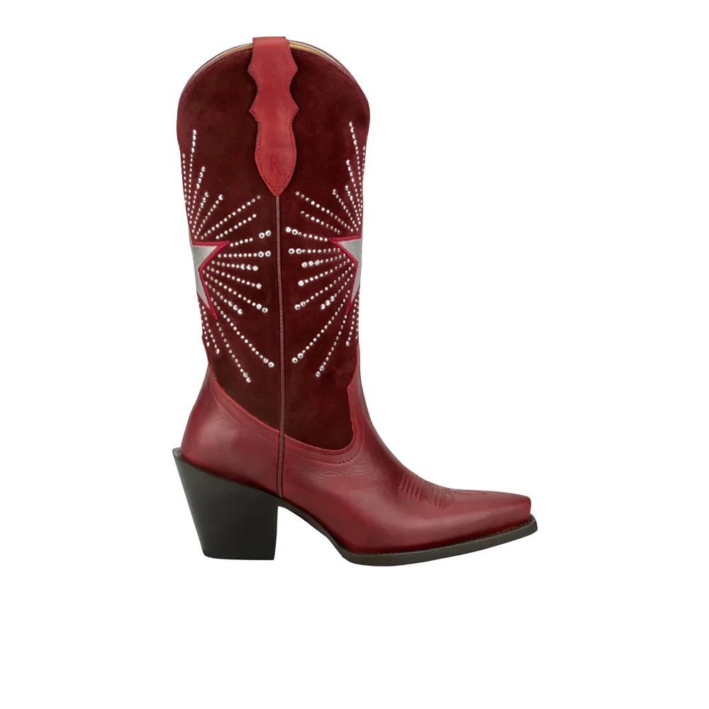 Radio 13 Inch Star Inlay Rhinestone Snip Toe Pull On Cowboy Boots