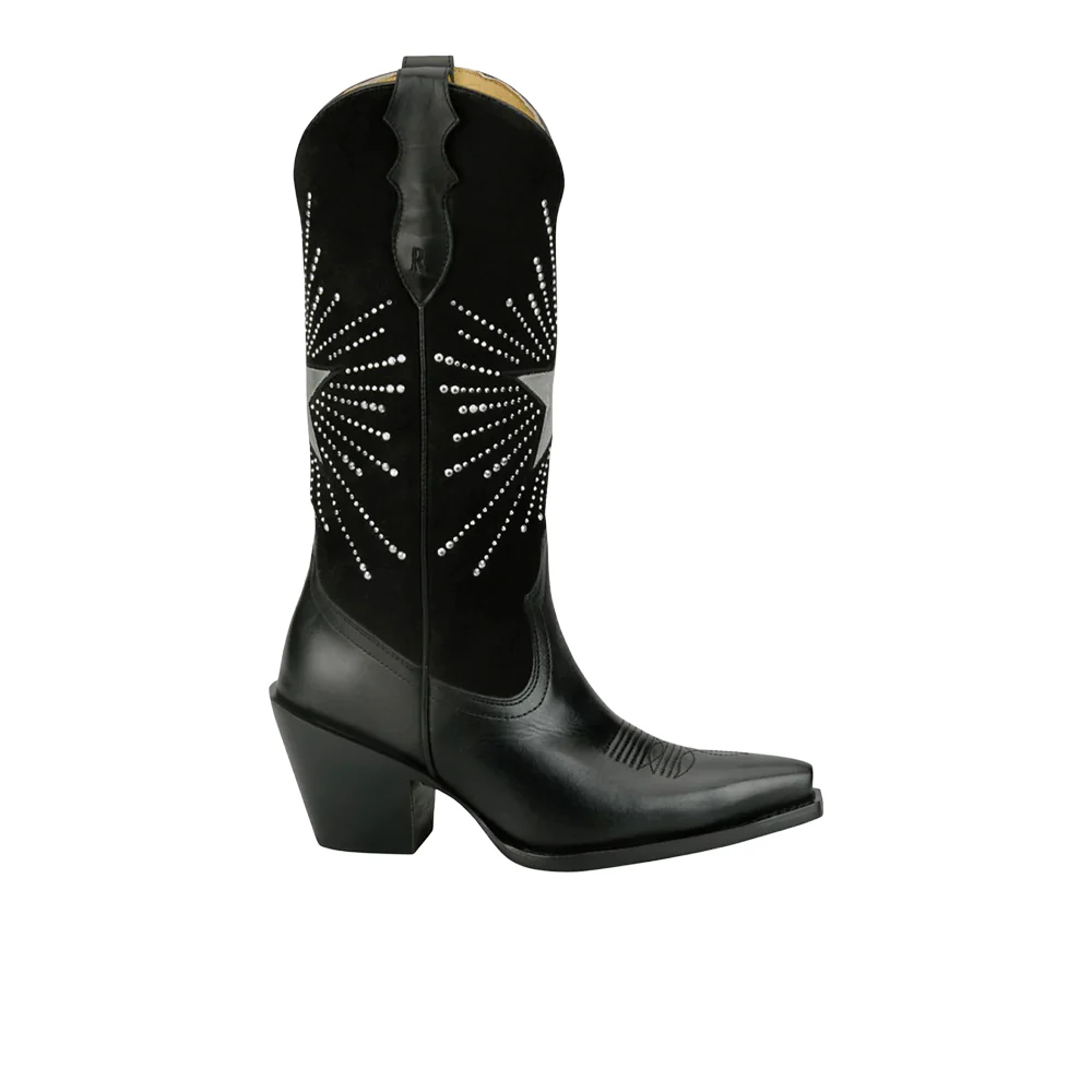 Radio 13 Inch Star Inlay Rhinestone Snip Toe Pull On Cowboy Boots