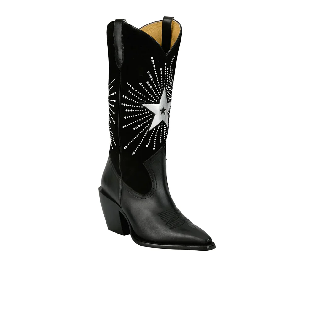 Radio 13 Inch Star Inlay Rhinestone Snip Toe Pull On Cowboy Boots - Image 2