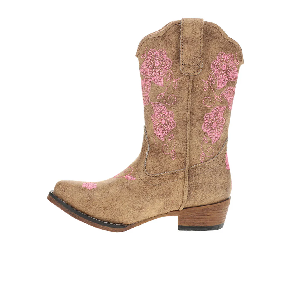 Riley Floral Embroidered Snip Toe Pull On Cowboy Boots (Little Kid-Big Kid) - Image 3