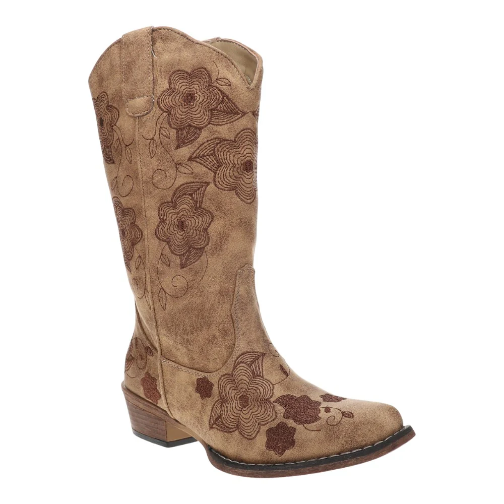 Riley Flowers Floral Embroidered Snip Toe Pull On Cowboy Boots - Image 2