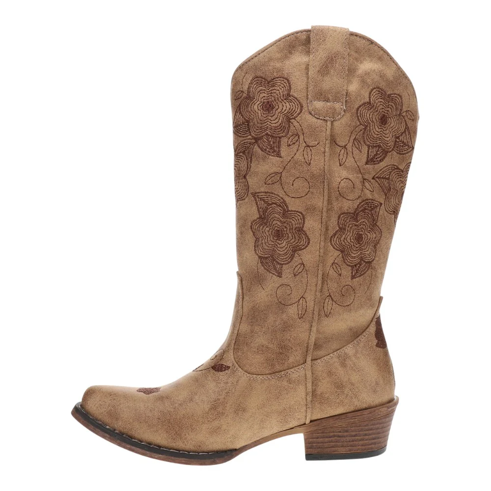 Riley Flowers Floral Embroidered Snip Toe Pull On Cowboy Boots - Image 3