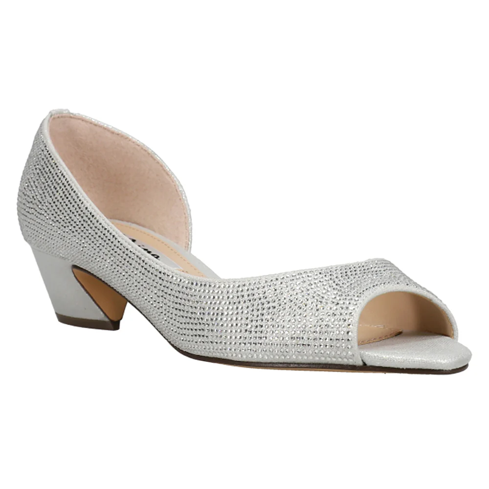 Rossie Metallic Rhinestone Peep Toe Evening Pumps - Image 2