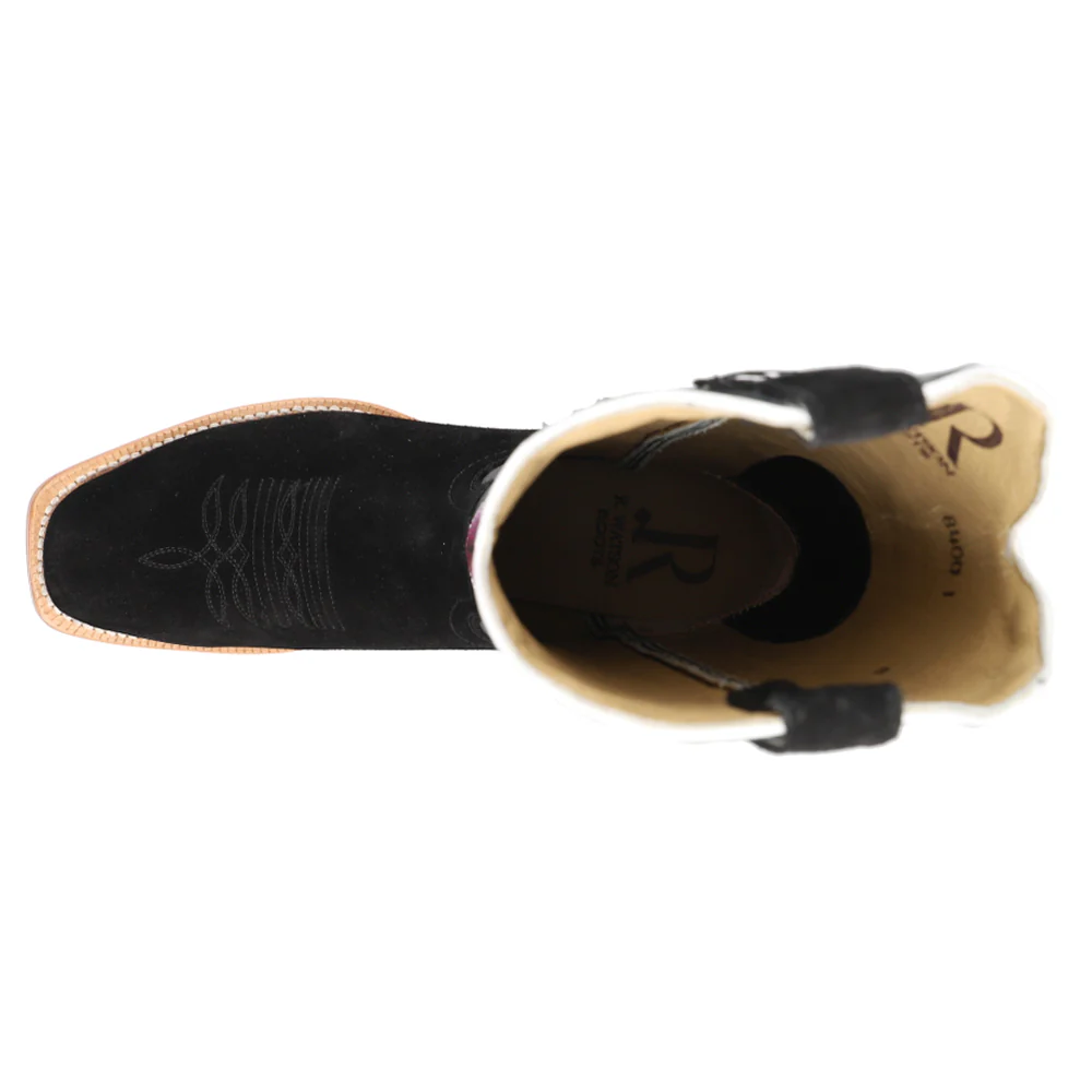 Rough Out Black Embroidered Square Toe Cowboy Boots - Image 4
