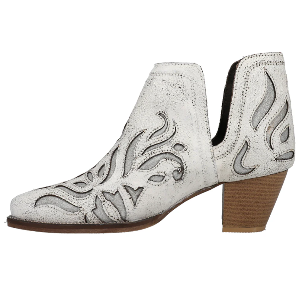 Rowdy Glitz Vintage Tooled Inlay Snip Toe Cowboy Booties - Image 3