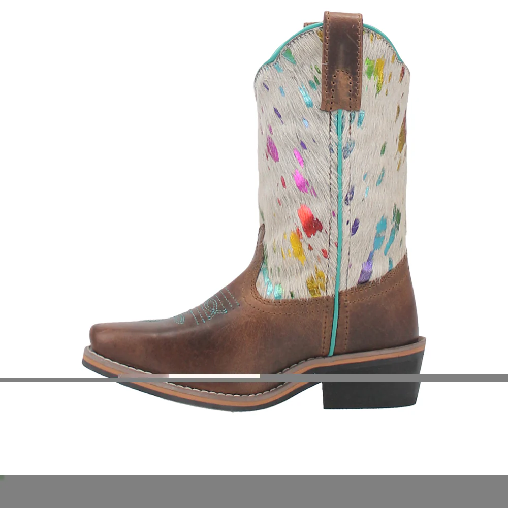 Rumi Cow Metallic Square Toe Cowboy Boots (Big Kid) - Image 3