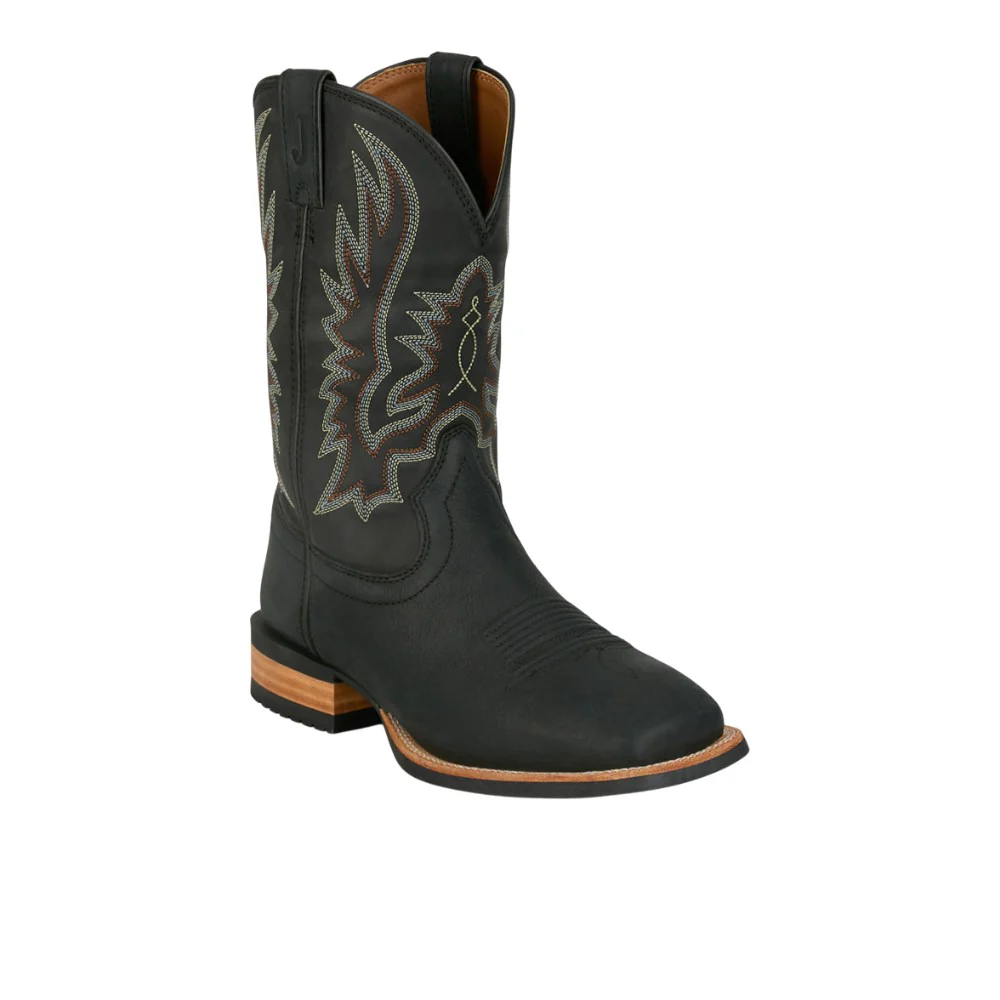 Rustle 11 Inch Embroidered Square Toe Pull On Cowboy Boots - Image 2
