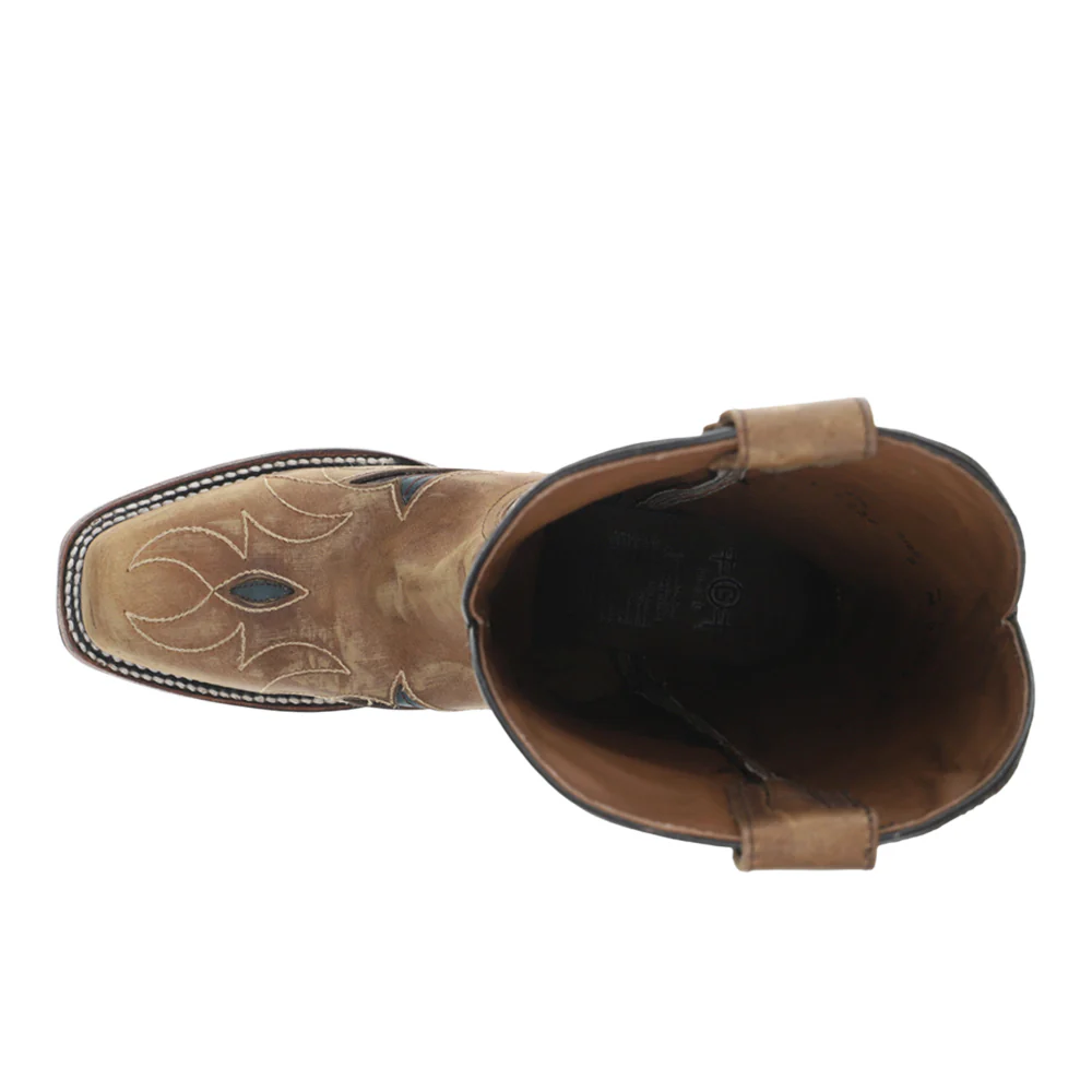 Sand Flower Inlay Embroidered Square Toe Pull On Cowboy Boots - Image 4
