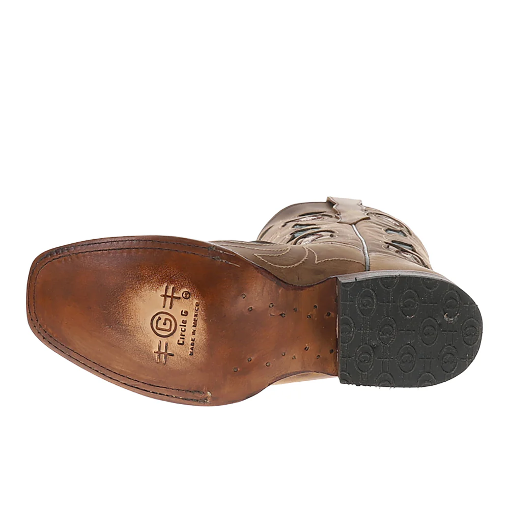 Sand Flower Inlay Embroidered Square Toe Pull On Cowboy Boots - Image 5