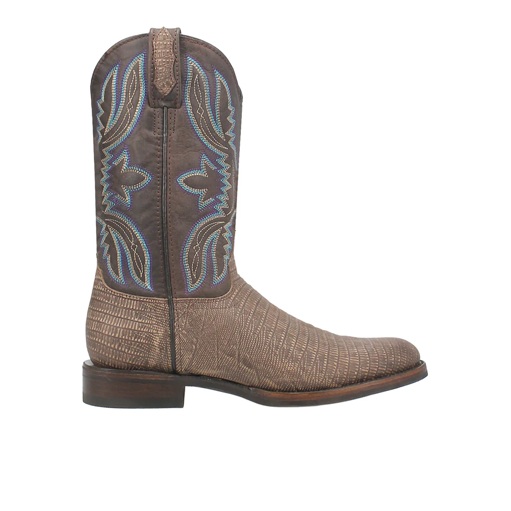 Saw Buck Embroidered Lizard Print Round Toe Cowboy Boots