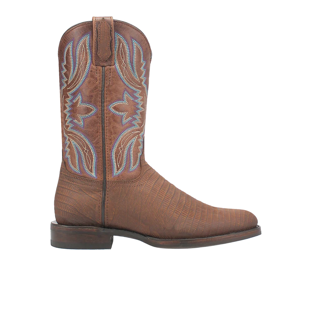 Saw Buck Embroidered Lizard Print Round Toe Cowboy Boots