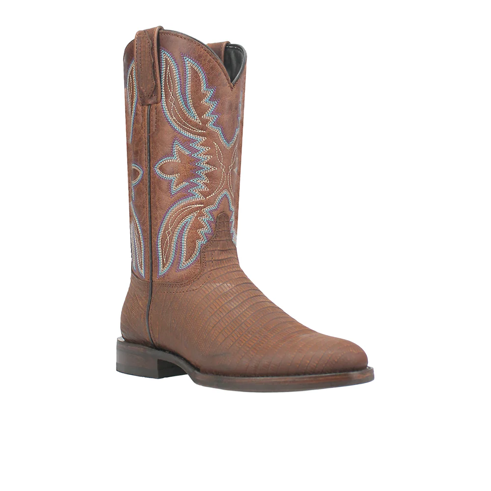 Saw Buck Embroidered Lizard Print Round Toe Cowboy Boots - Image 2