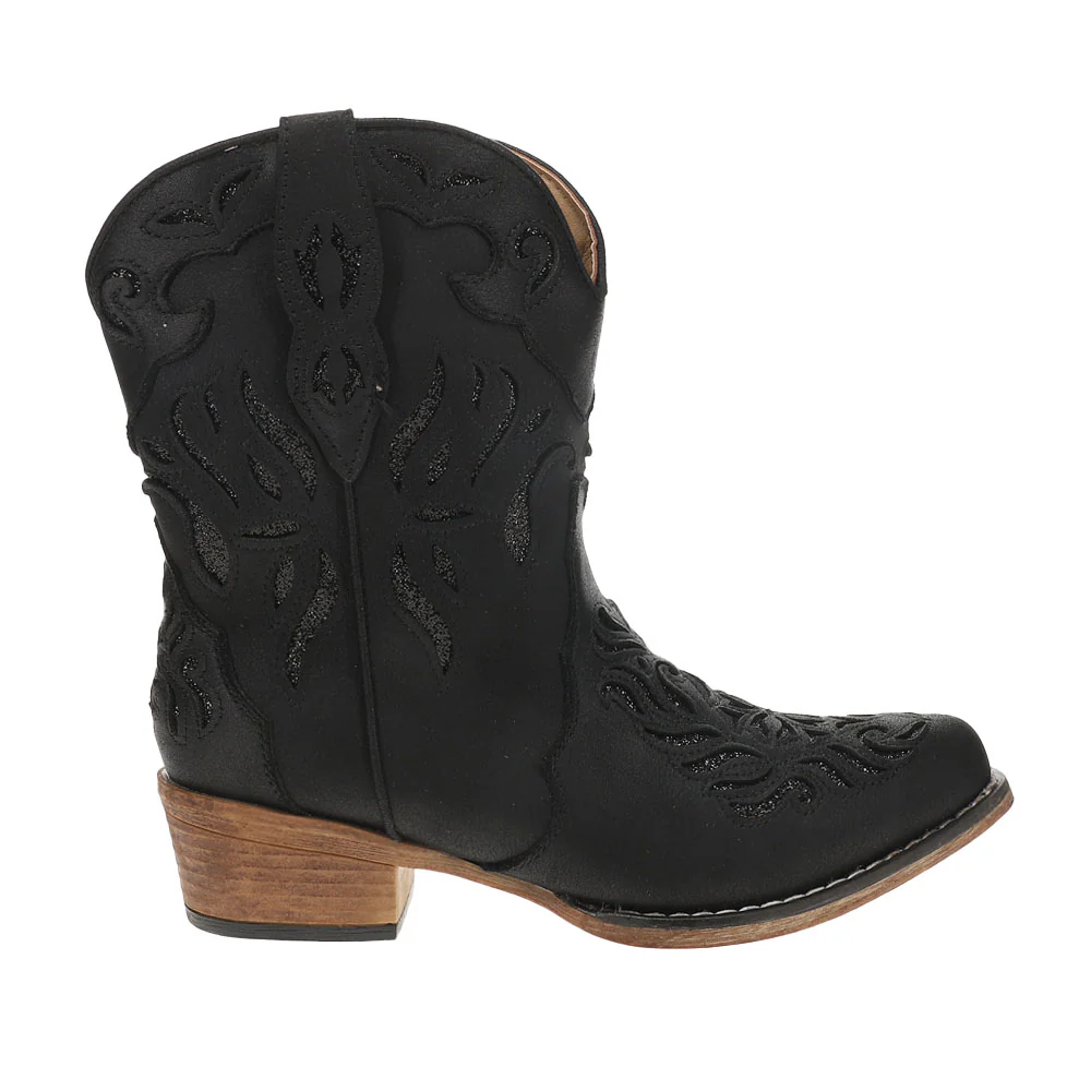 Selena Glitter Tooled Inlay Snip Toe Pull On Cowboy Booties