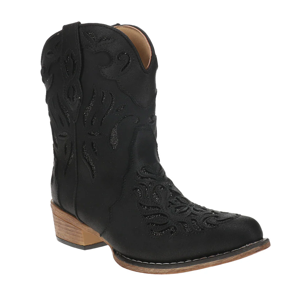 Selena Glitter Tooled Inlay Snip Toe Pull On Cowboy Booties - Image 2