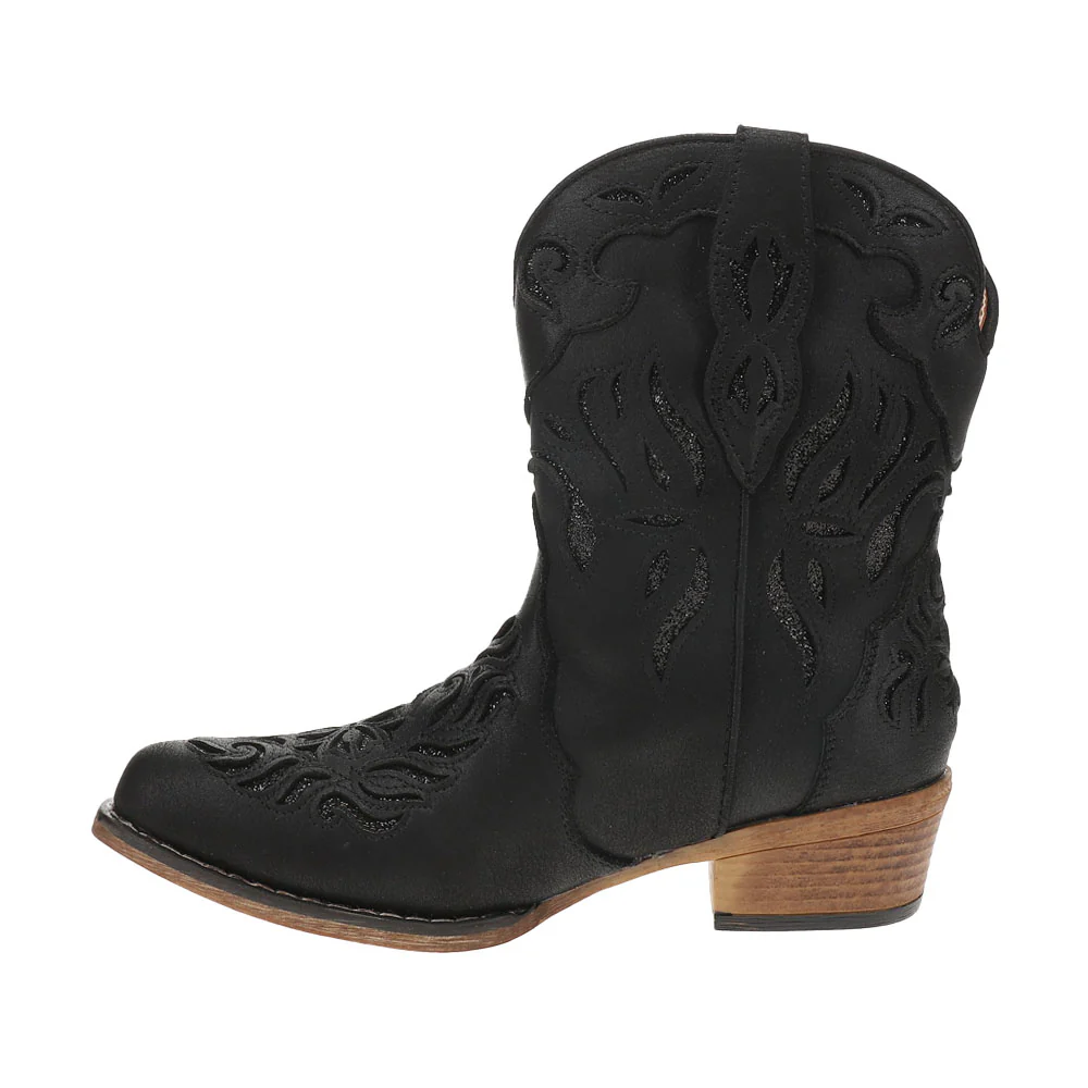 Selena Glitter Tooled Inlay Snip Toe Pull On Cowboy Booties - Image 3