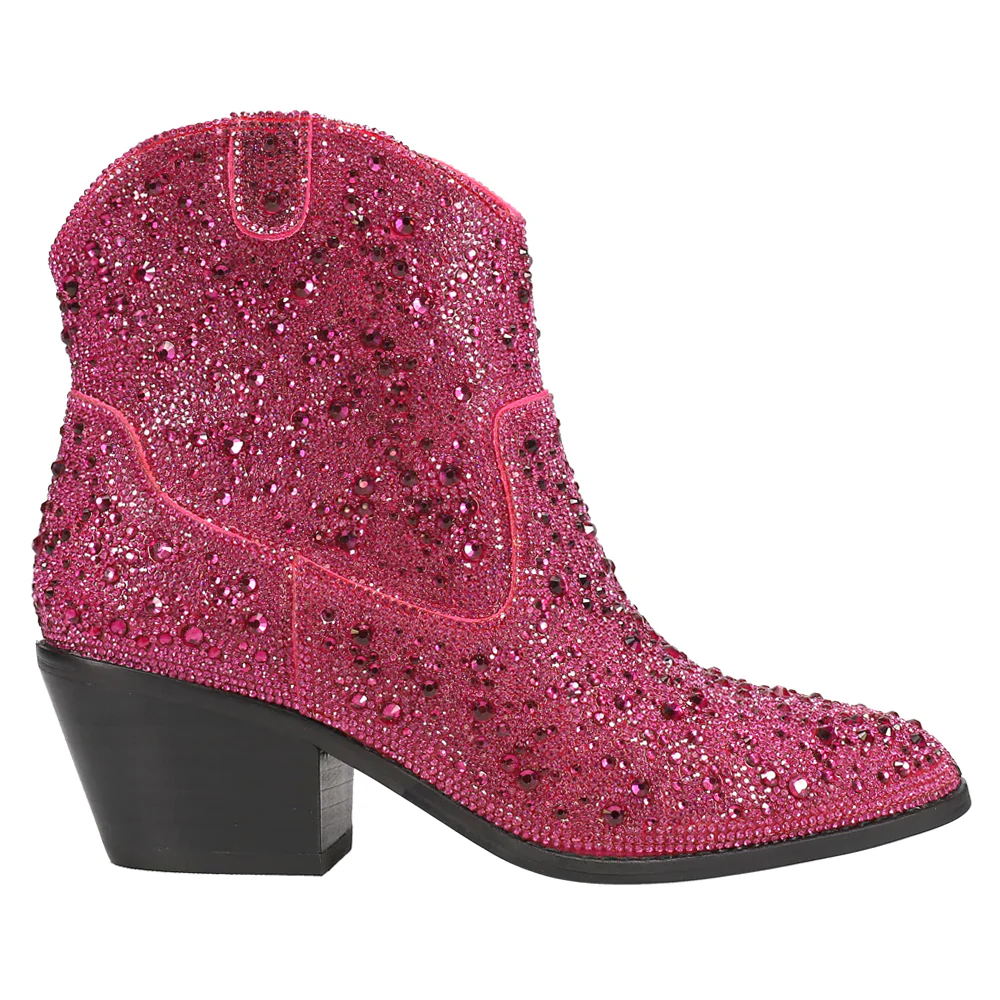 Shine Bright Rhinestone Round Toe Pull On Zippered Booties