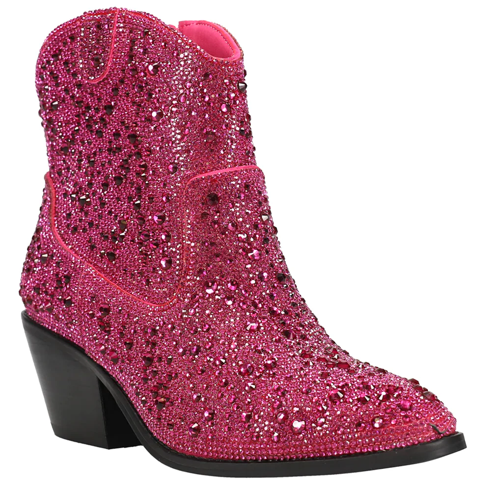 Shine Bright Rhinestone Round Toe Pull On Zippered Booties - Image 2