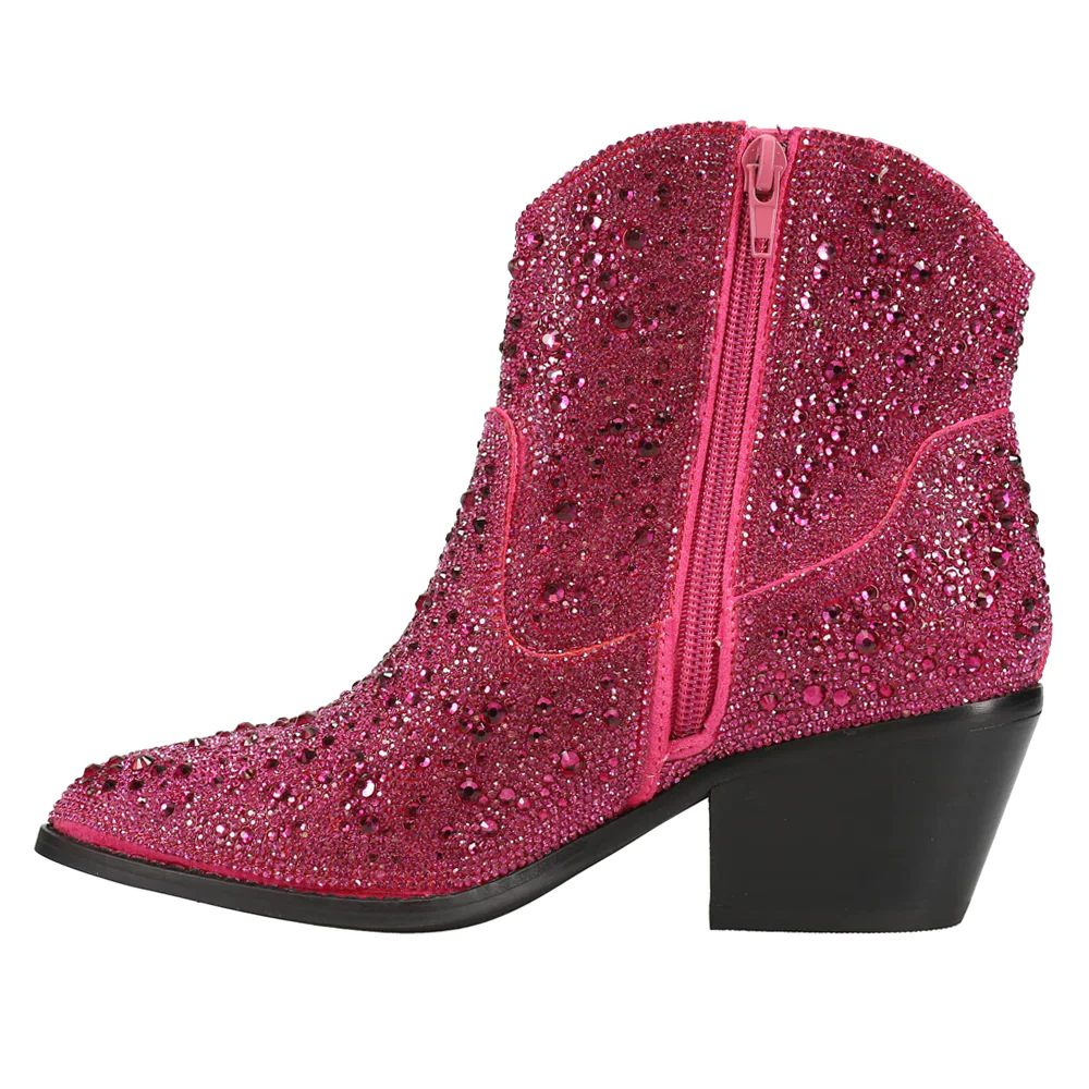 Shine Bright Rhinestone Round Toe Pull On Zippered Booties - Image 3