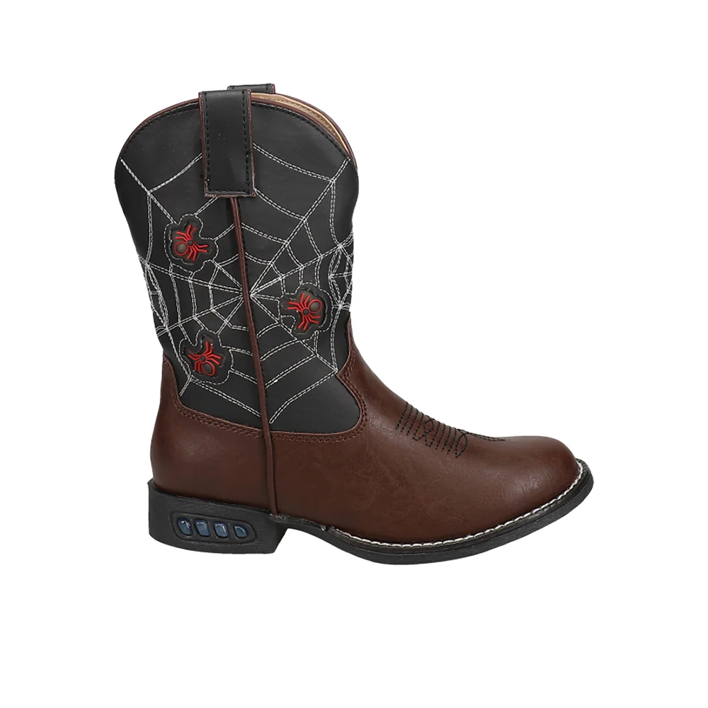 Spider Web Light Up Round Toe Cowboy Boots (Toddler-Little Kid)