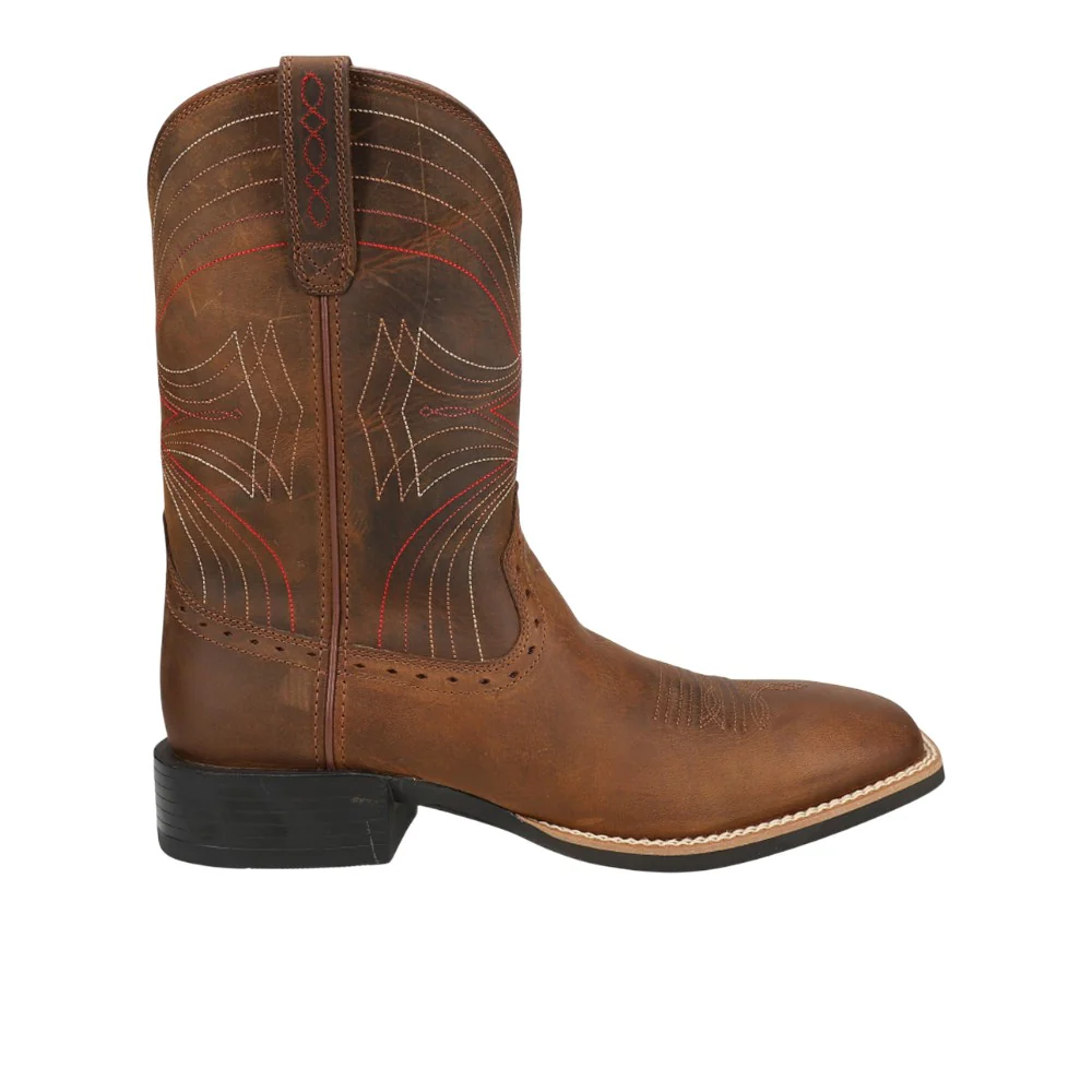 Sport Wide Embroidered Square Toe Pull On Cowboy Boots