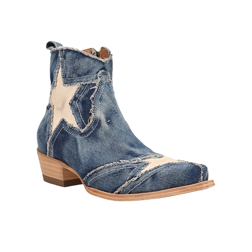 Stardust Denim Overlay Zippered Snip Toe Cowboy Booties - Image 2