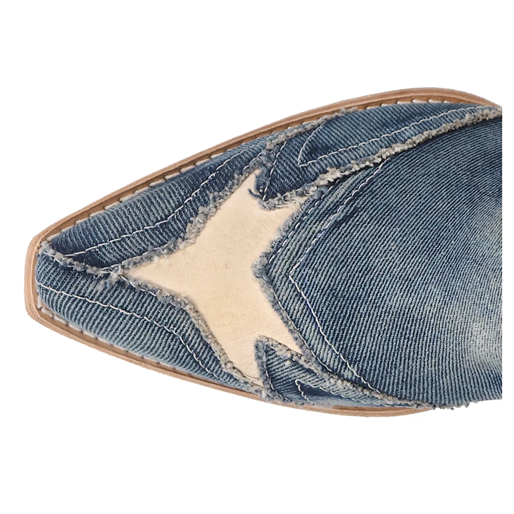 Stardust Denim Overlay Zippered Snip Toe Cowboy Booties - Image 4