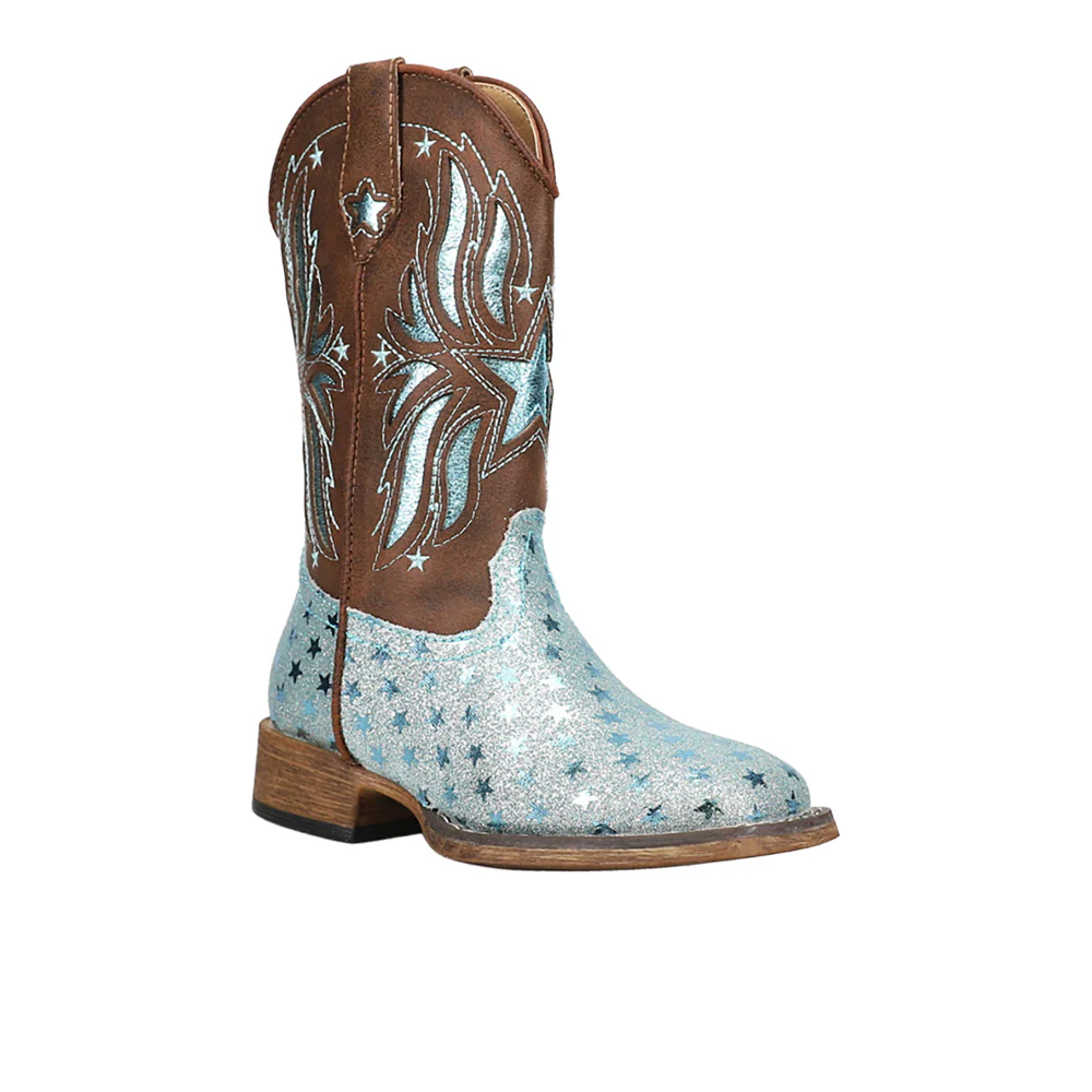 Starlet Tooled Inlay Square Toe Cowboy Boots (Little Kid) - Image 2