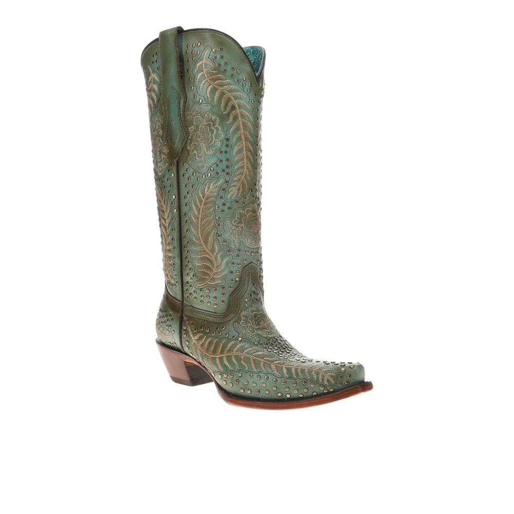Studded Embroidered Snip Toe Pull On Cowboy Boots - Image 2