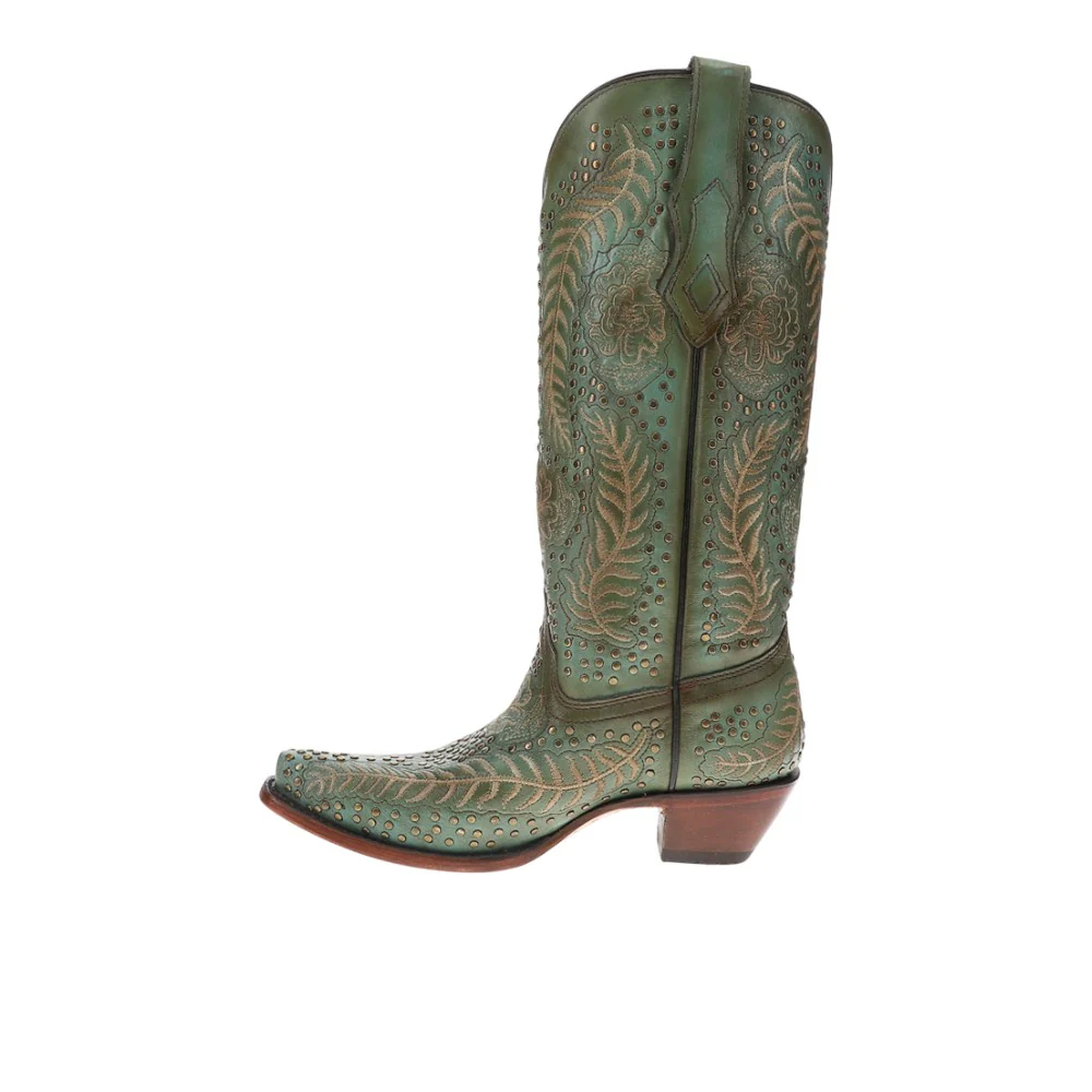 Studded Embroidered Snip Toe Pull On Cowboy Boots - Image 3