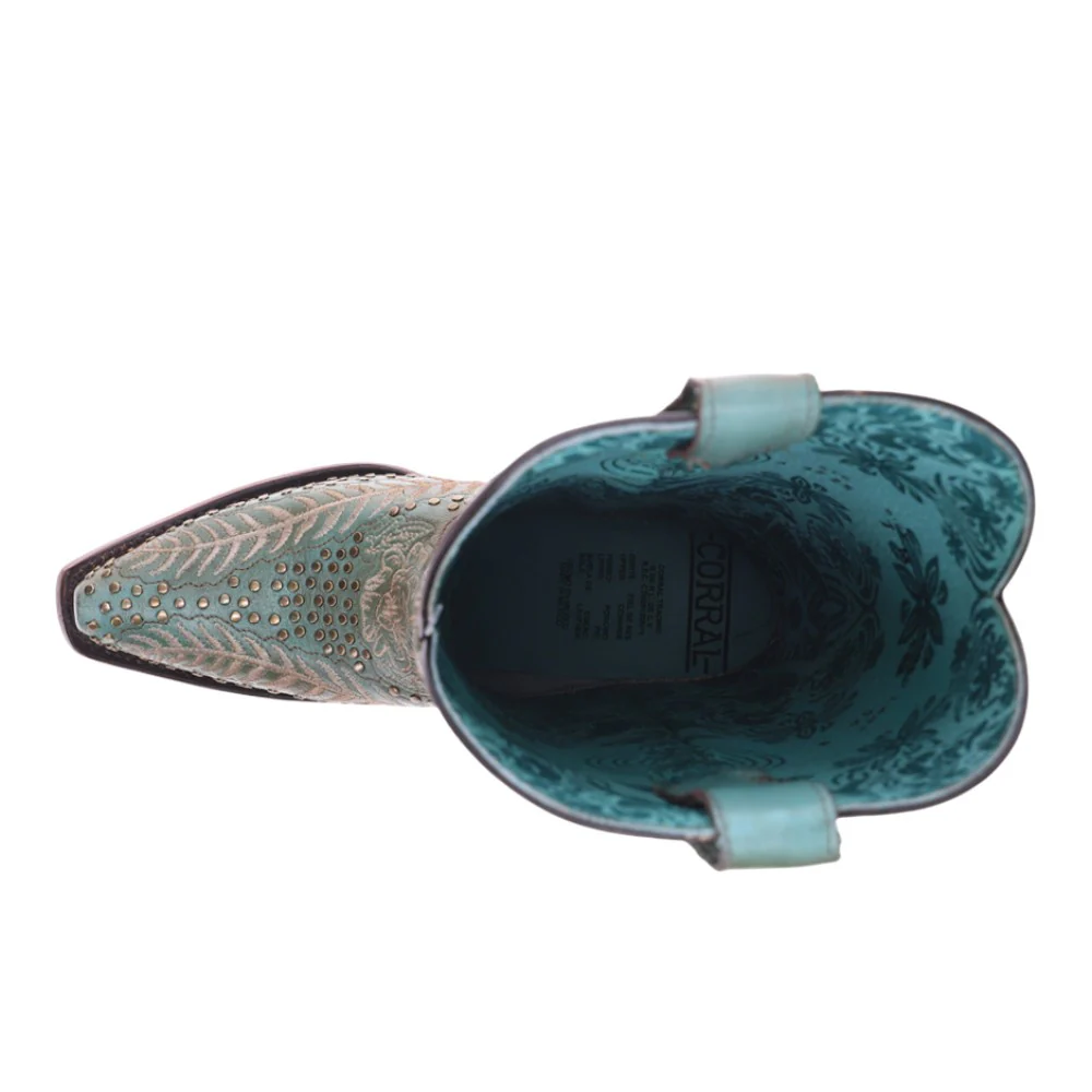 Studded Embroidered Snip Toe Pull On Cowboy Boots - Image 4