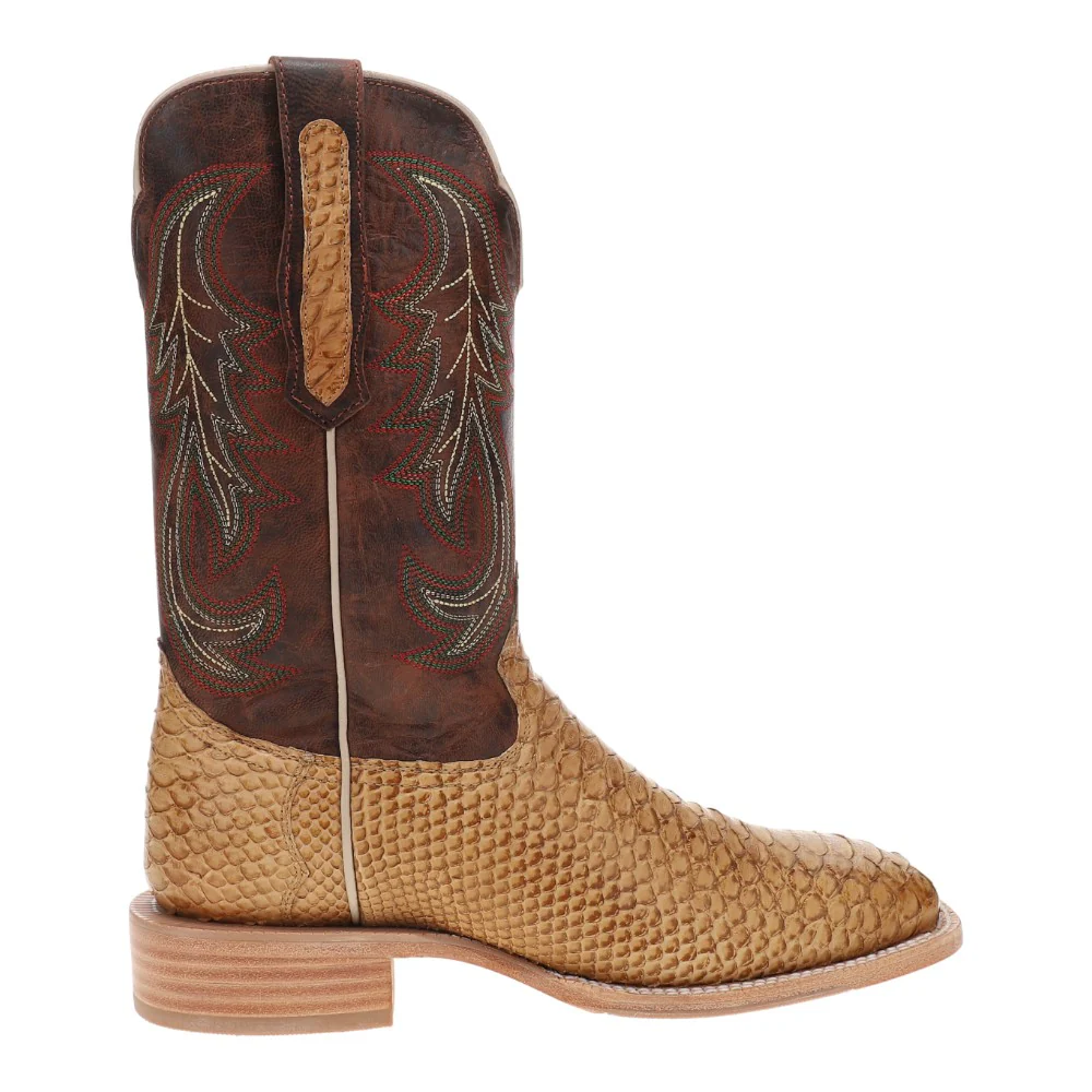 Sueded Back Cut Python Embroidered Wide Square Toe Cowboy Boots