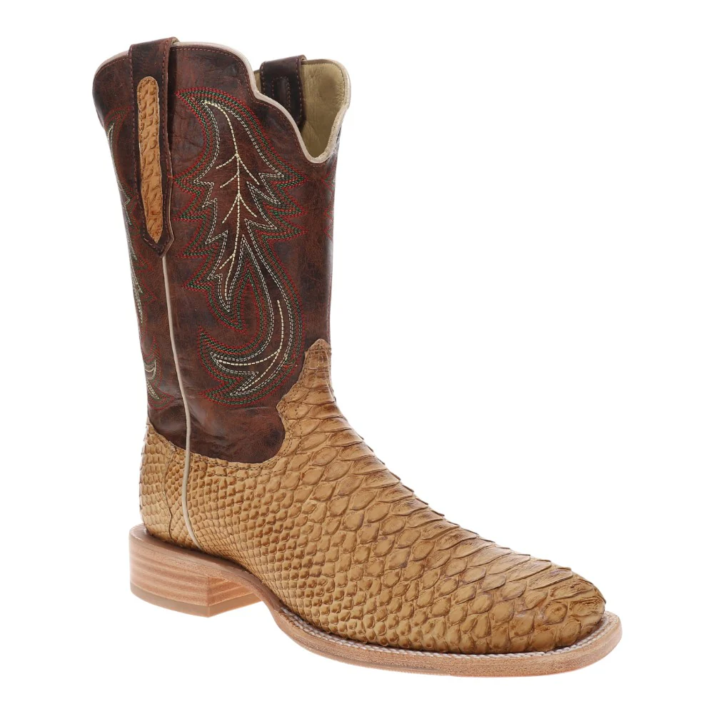 Sueded Back Cut Python Embroidered Wide Square Toe Cowboy Boots - Image 2
