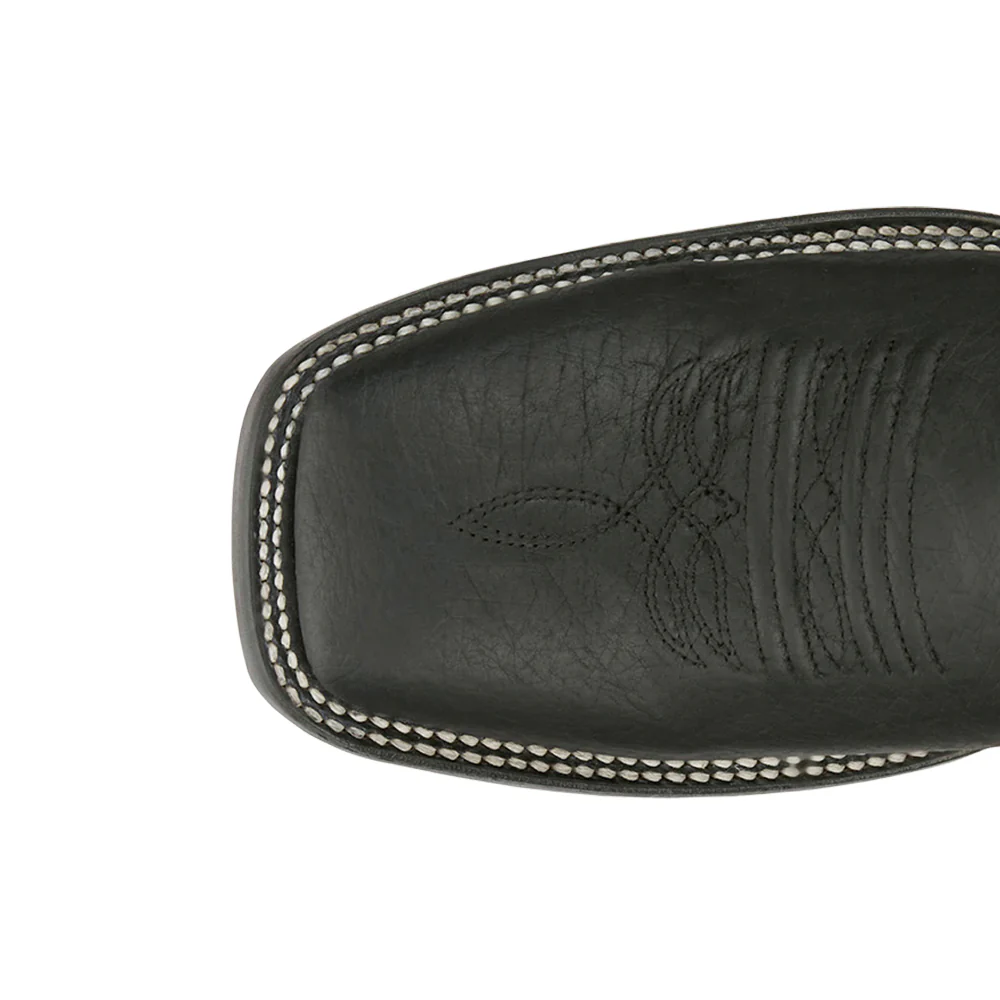 Three Bars 13 Inch Smooth Ostrich Square Toe Cowboy Boots - Image 4